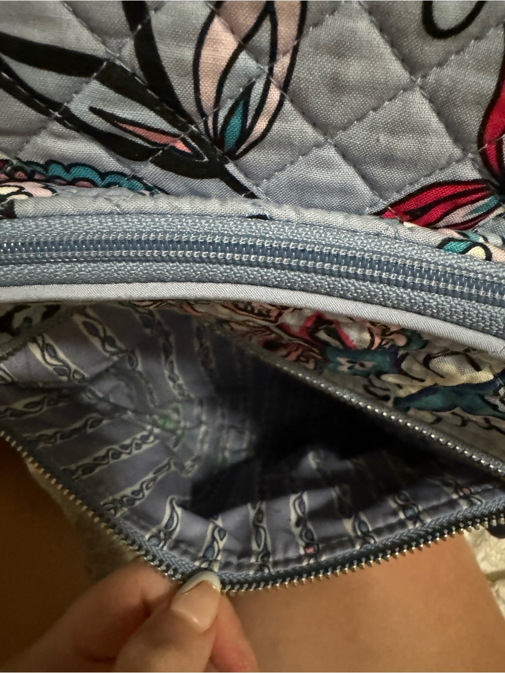 Vera Bradley Gray Paisley Quilted Backpack with Teal & Pink Accents - Picture 7 of 7